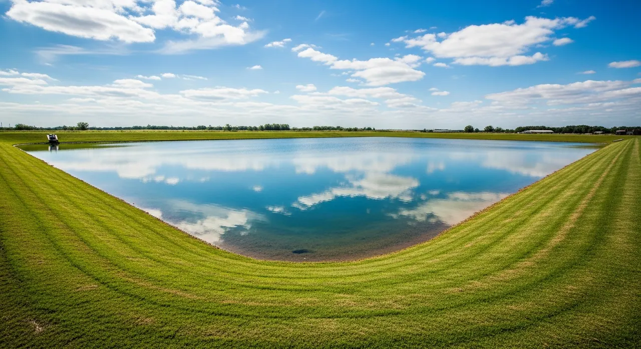 Mowed banks around a stormwater basin